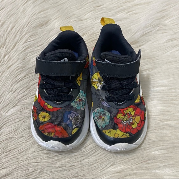Adidas Infant Girl Baby Black Floral FortaRun Velcro Strap Running Shoes Sneaker - Picture 3 of 10